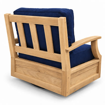 Mila Teak Swivel Club Chair – back view showing the slatted teak back | Jr's Patio San Diego