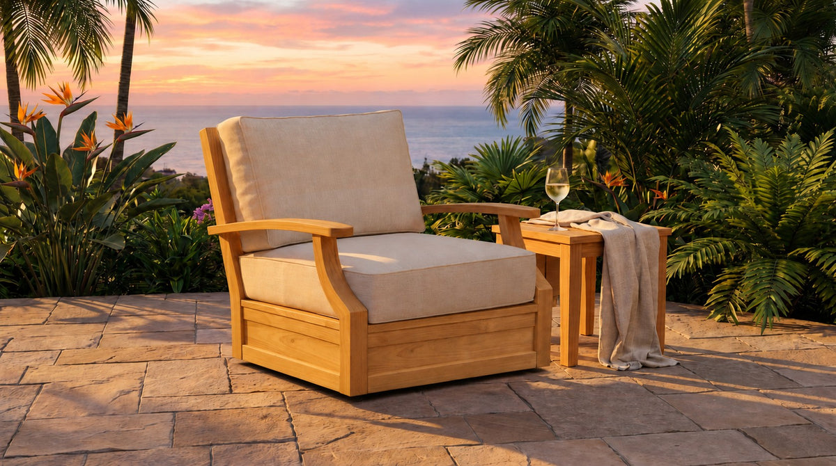 Mila Teak Swivel Club Chair lifestyle