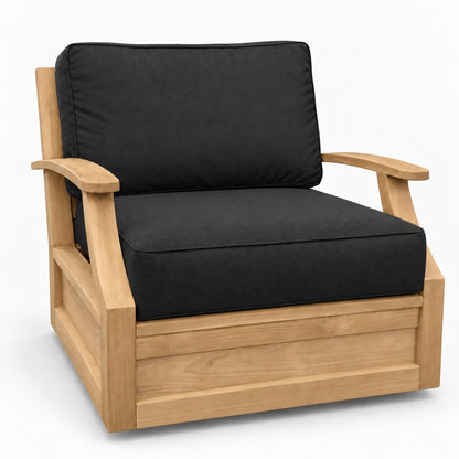Mila Teak Swivel Club Chair in Sunbrella 5408 Canvas Black | Jr's Patio San Diego
