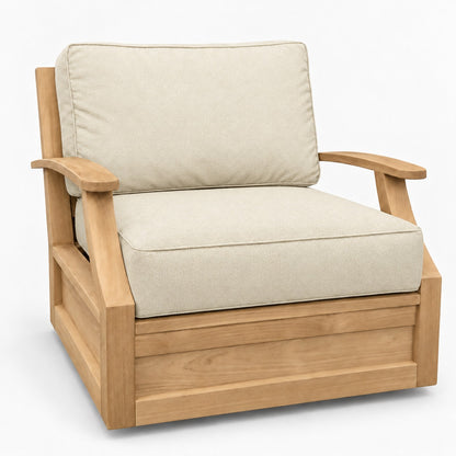 Mila Teak Swivel Club Chair in Sunbrella 5453 Canvas Canvas | Jr's Patio San Diego