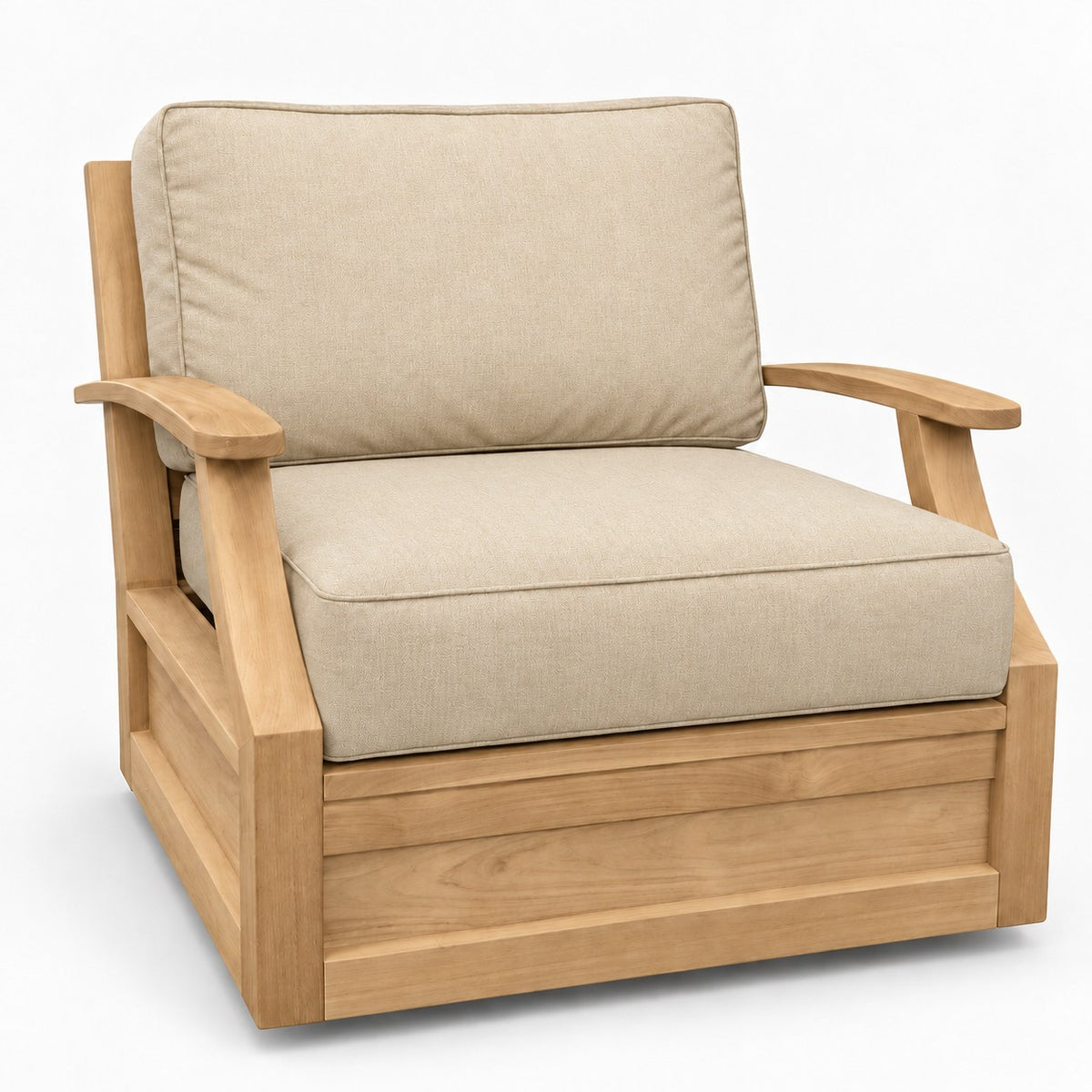 Mila Teak Swivel Club Chair in Sunbrella 5492 Canvas Flax | Jr's Patio San Diego