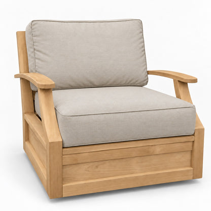 Mila Teak Swivel Club Chair in Olefin Beige | Jr's Patio San Diego