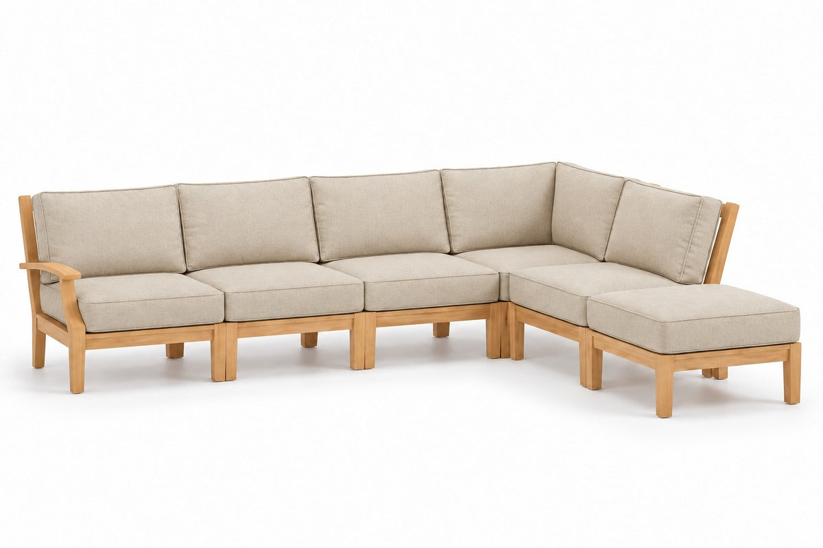 Mila Teak Outdoor Right-Arm Sectional Set – 6 Piece in Olefin Beige | Jr's Patio San Diego