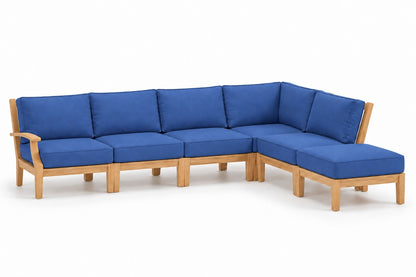 Mila Teak Outdoor Right-Arm Sectional Set – 6 Piece in Olefin Blue | Jr's Patio San Diego
