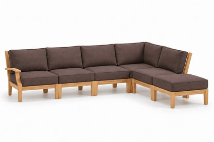 Mila Teak Outdoor Right-Arm Sectional Set – 6 Piece in Olefin Dark Brown | Jr's Patio San Diego