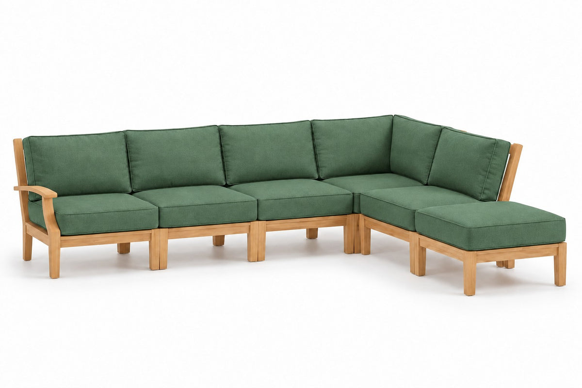 Mila Teak Outdoor Right-Arm Sectional Set – 6 Piece in Olefin Green | Jr's Patio San Diego