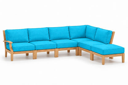 Mila Teak Outdoor Right-Arm Sectional Set – 6 Piece in Olefin Turquoise | Jr's Patio San Diego