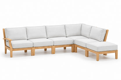 Mila Teak Outdoor Right-Arm Sectional Set – 6 Piece in Olefin White | Jr's Patio San Diego