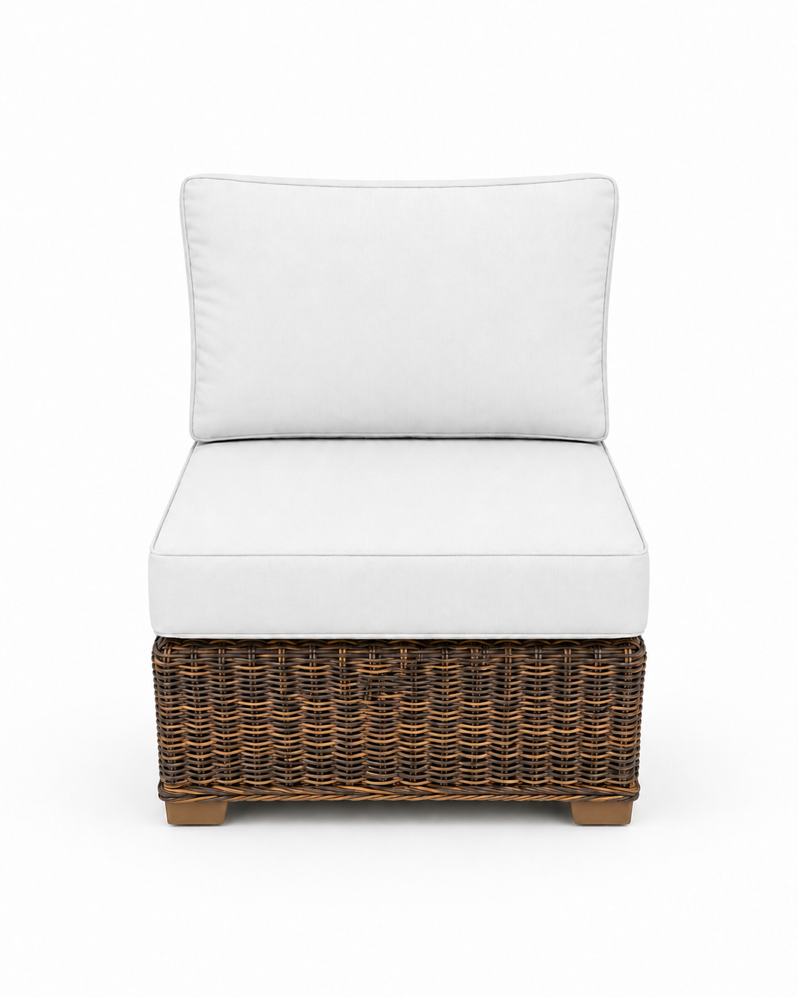 Seacoast Wicker Armless Chair in brown wicker, Olefin White