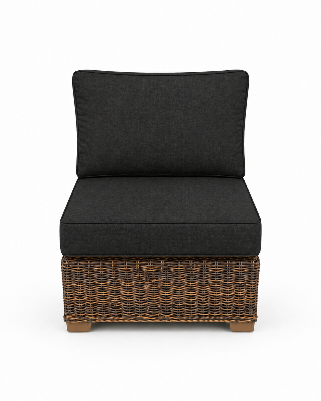 Seacoast Wicker Armless Chair in brown wicker, Canvas Black (5408)