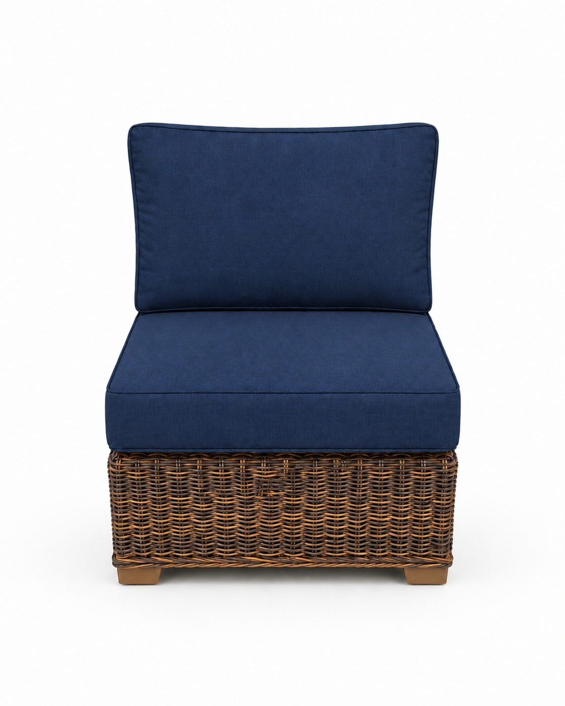 Seacoast Wicker Armless Chair in brown wicker, Canvas Navy (5439)