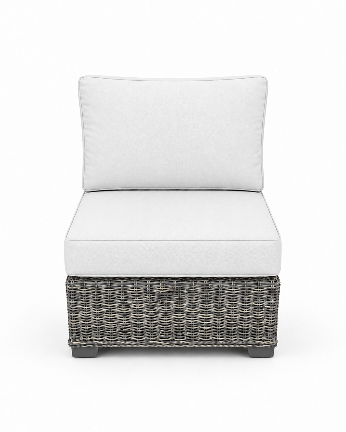 Seacoast Wicker Armless Chair in gray wicker, Olefin White