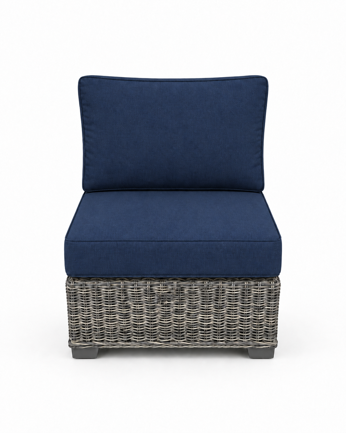Seacoast Wicker Armless Chair in gray wicker, Canvas Navy (5439)
