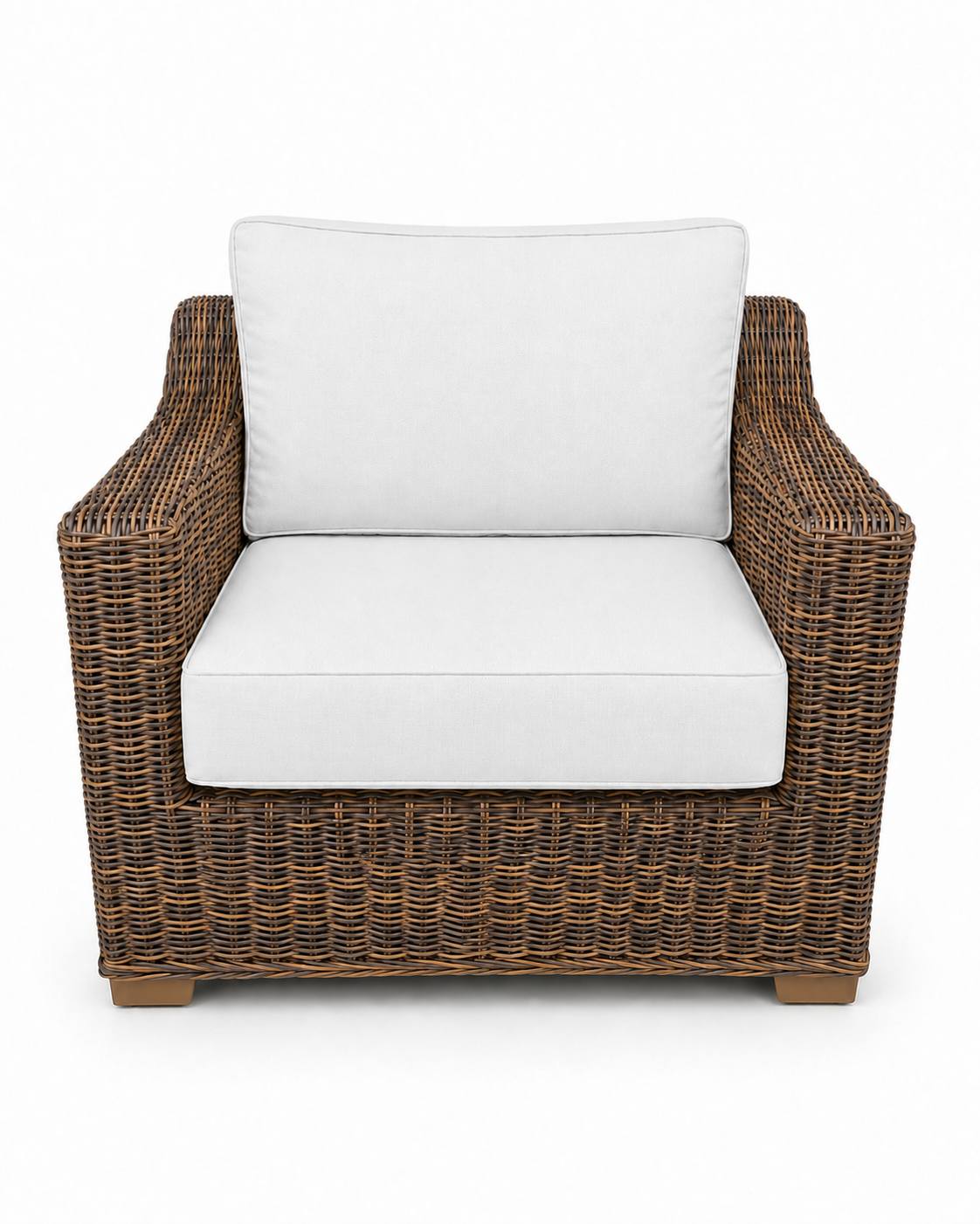 Seacoast Wicker Club Chair in brown wicker, Olefin White