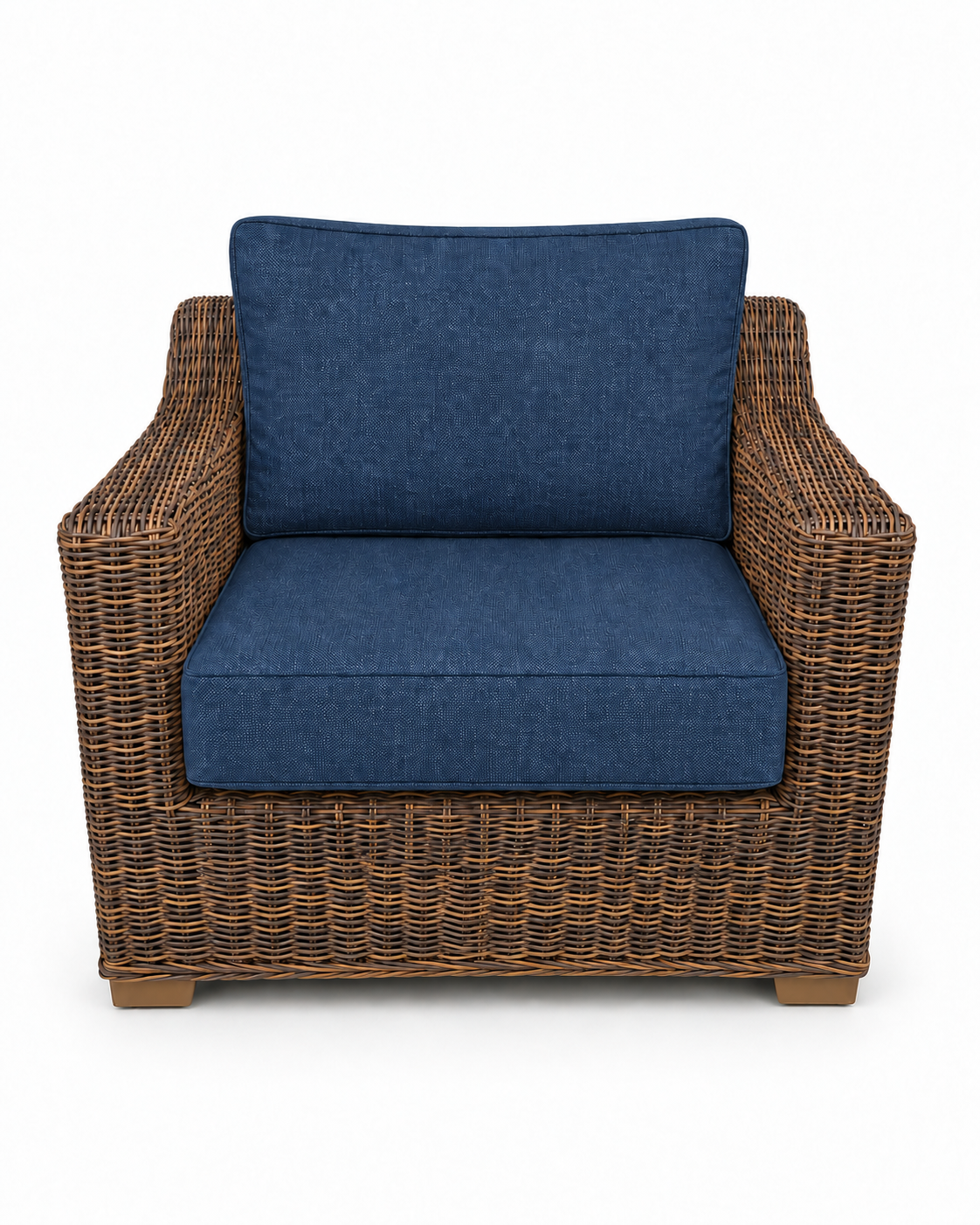 Seacoast Wicker Club Chair in brown wicker, Spectrum Indigo (48080)