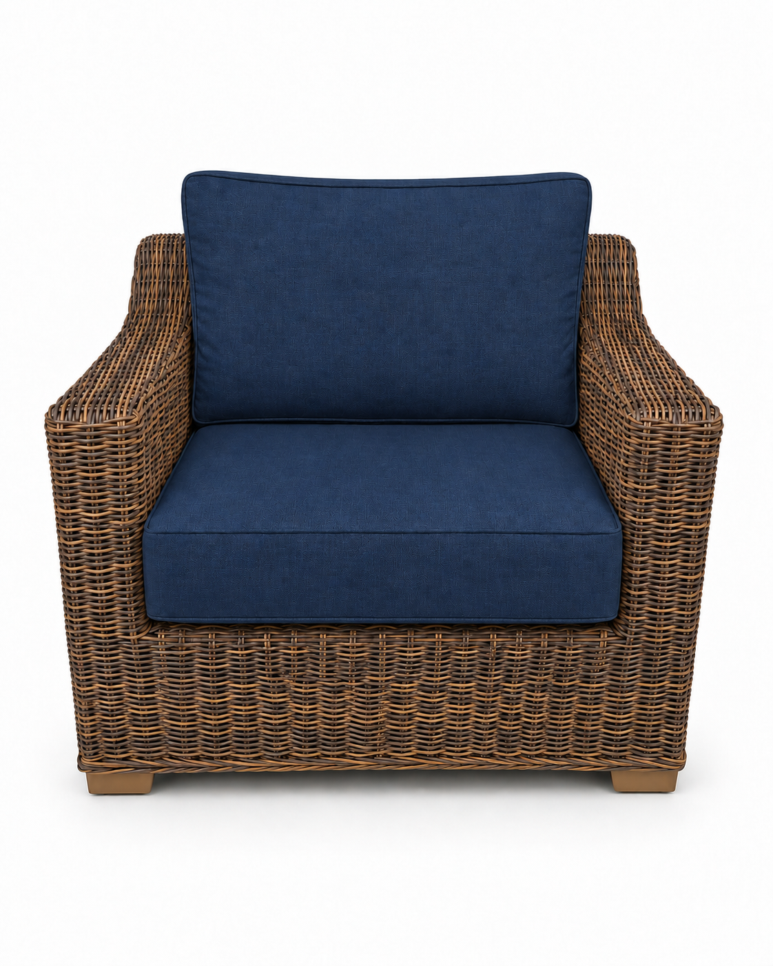 Seacoast Wicker Club Chair in brown wicker, Canvas Navy (5439)
