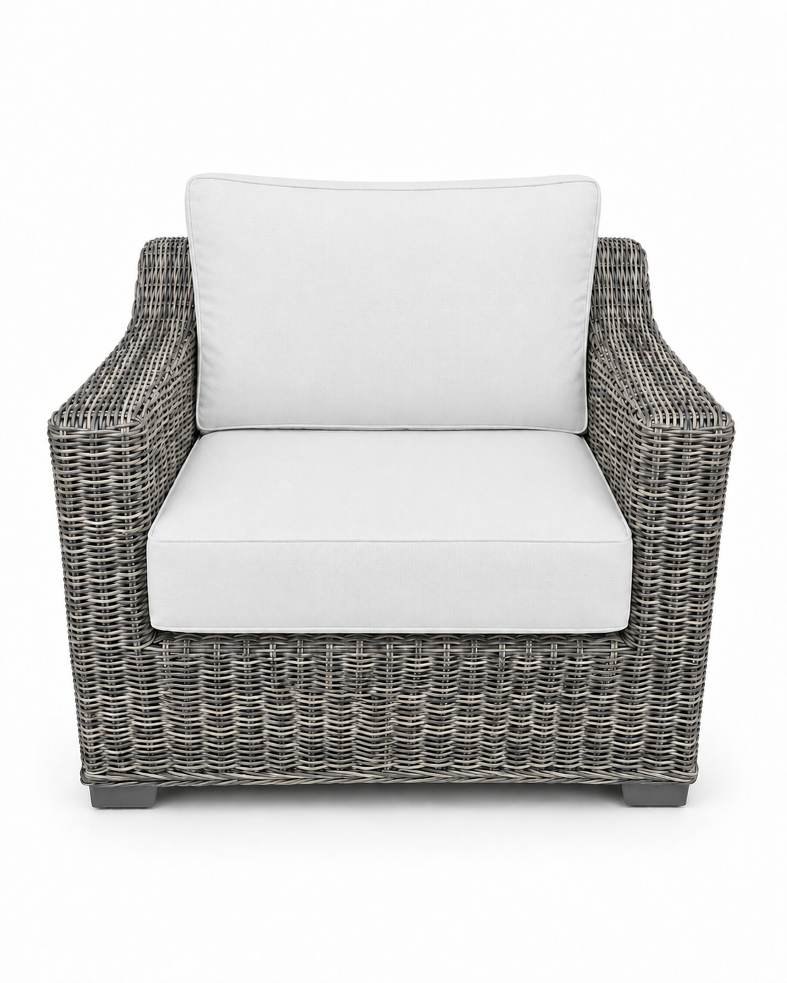 Seacoast Wicker Club Chair in gray wicker, Olefin White