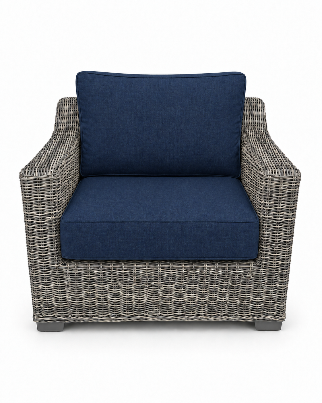 Seacoast Wicker Club Chair in gray wicker, Canvas Navy (5439)