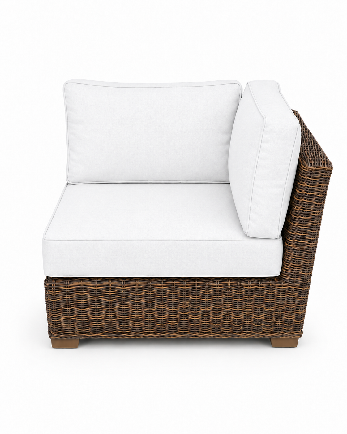 Seacoast Wicker Corner Chair in brown wicker, Olefin White