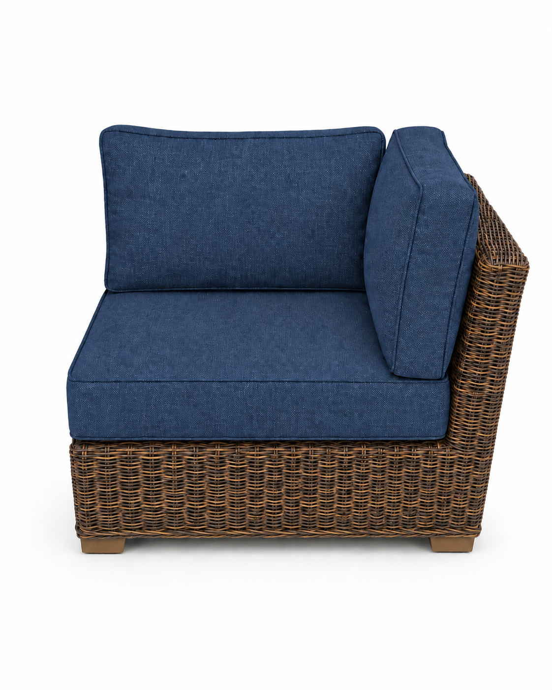 Seacoast Wicker Corner Chair in brown wicker, Spectrum Indigo (48080)