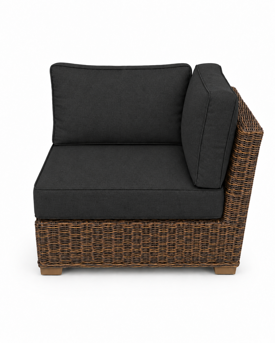 Seacoast Wicker Corner Chair in brown wicker, Canvas Black (5408)