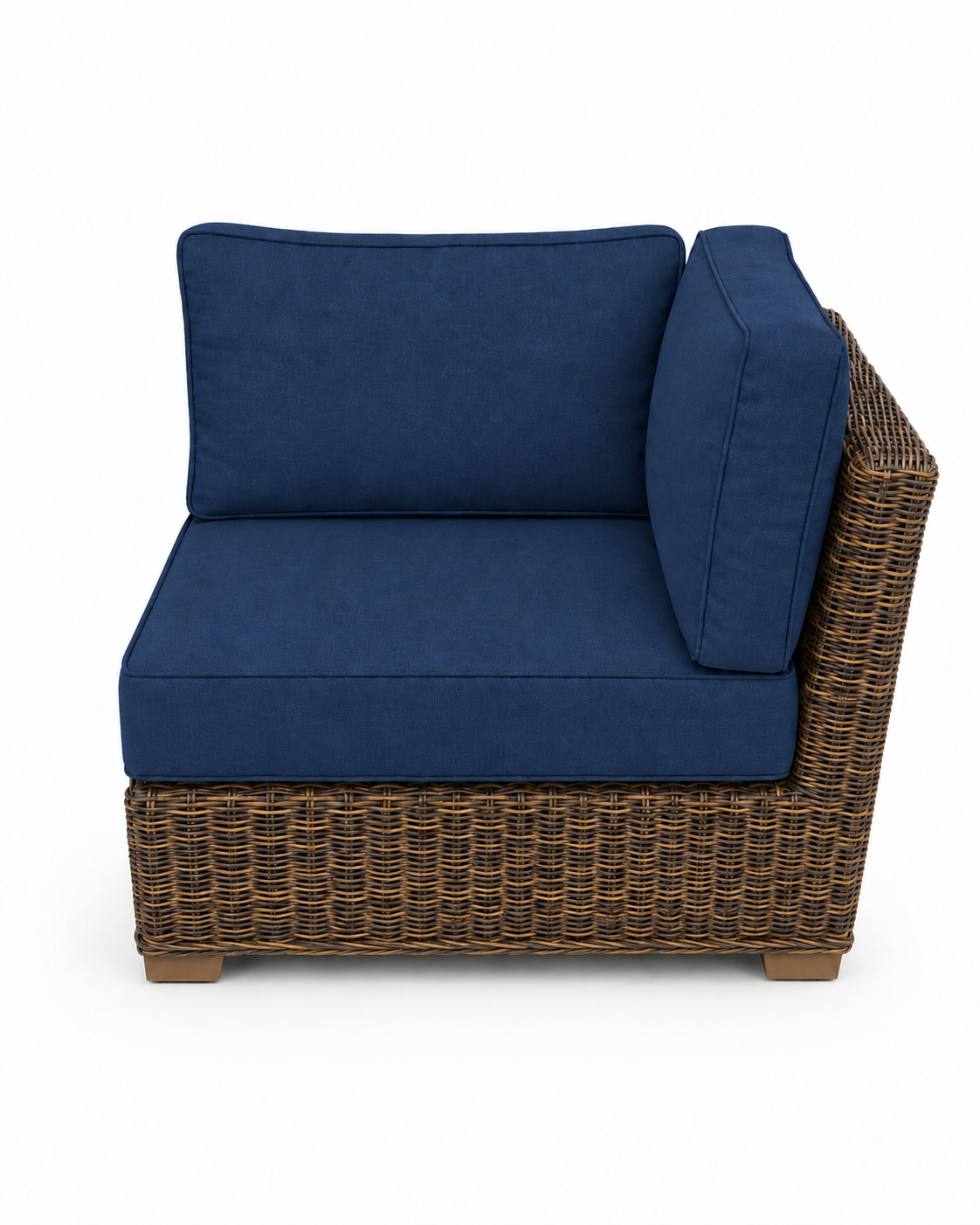 Seacoast Wicker Corner Chair in brown wicker, Canvas Navy (5439)