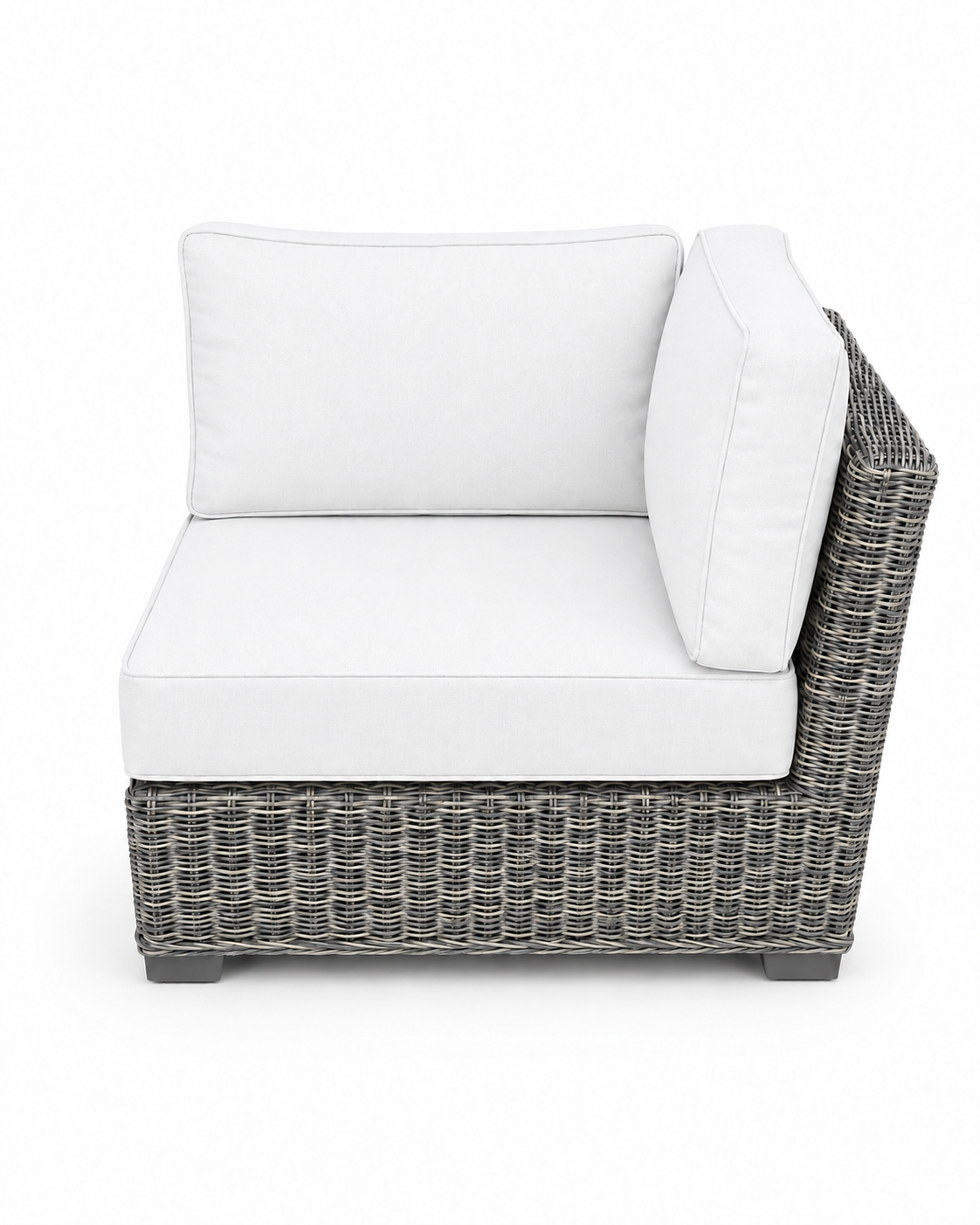 Seacoast Wicker Corner Chair in gray wicker, Olefin White