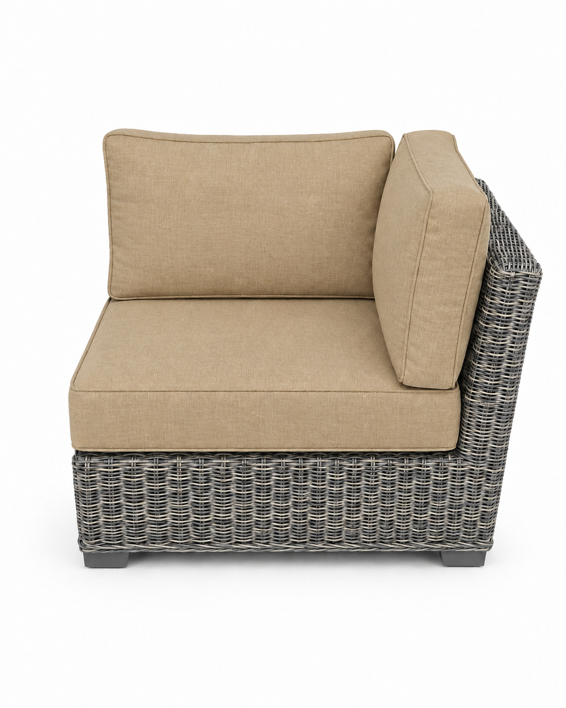 Seacoast Wicker Corner Chair in gray wicker, Spectrum Sand (48019)