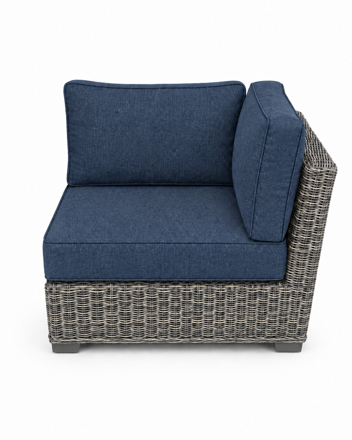 Seacoast Wicker Corner Chair in gray wicker, Spectrum Indigo (48080)