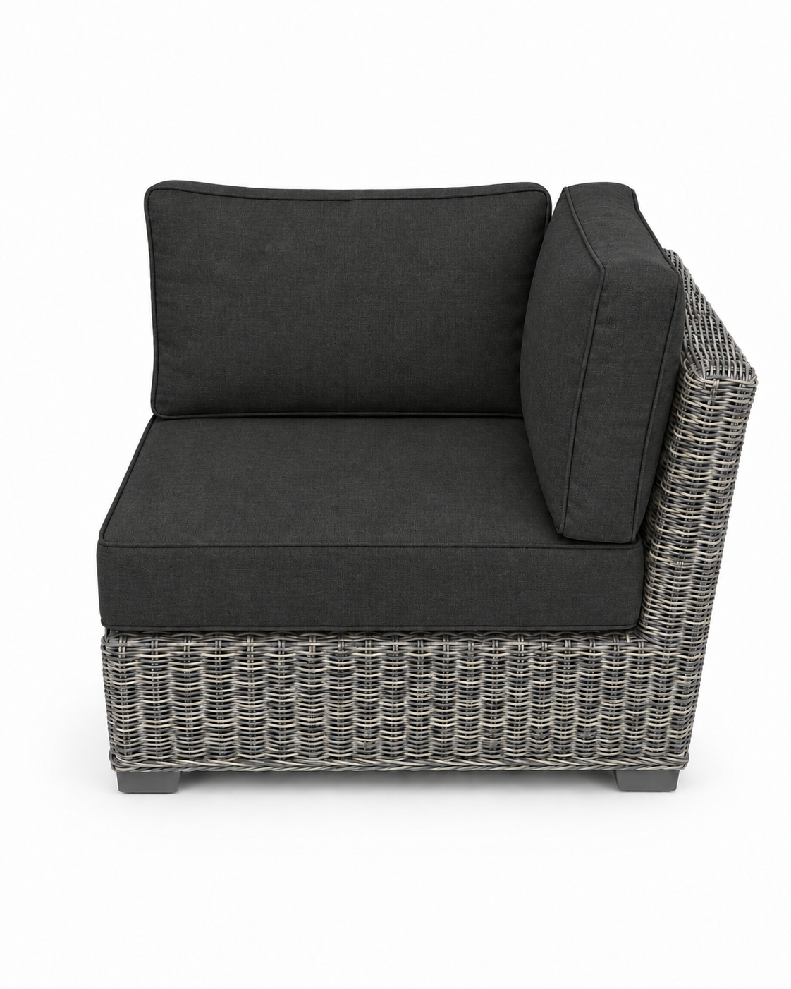 Seacoast Wicker Corner Chair in gray wicker, Canvas Black (5408)