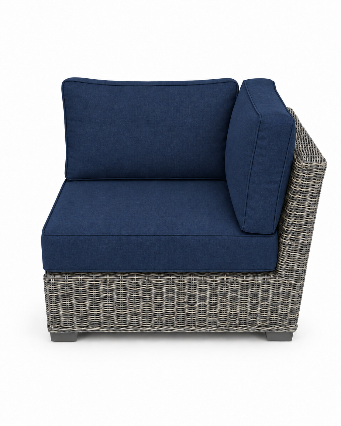 Seacoast Wicker Corner Chair in gray wicker, Canvas Navy (5439)