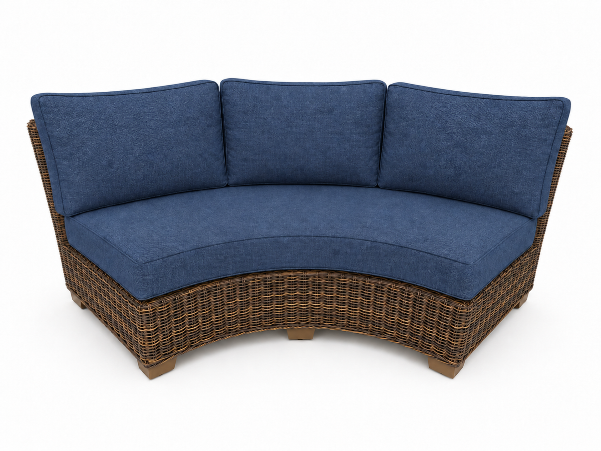 Seacoast Wicker Curved Sectional Piece in brown wicker, Spectrum Indigo (48080)