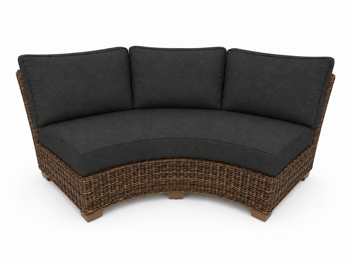 Seacoast Wicker Curved Sectional Piece in brown wicker, Canvas Black (5408)