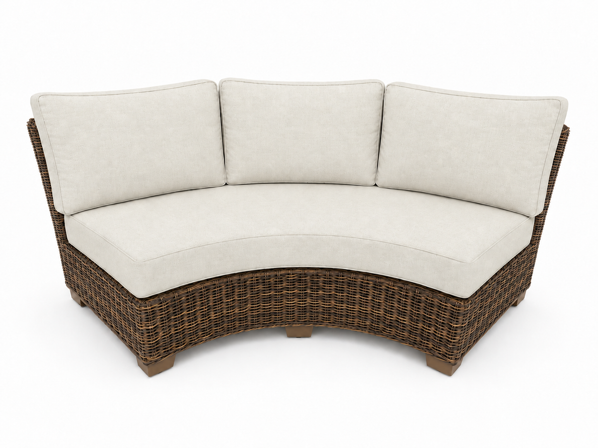 Seacoast Wicker Curved Sectional Piece in brown wicker, Canvas Canvas (5453)