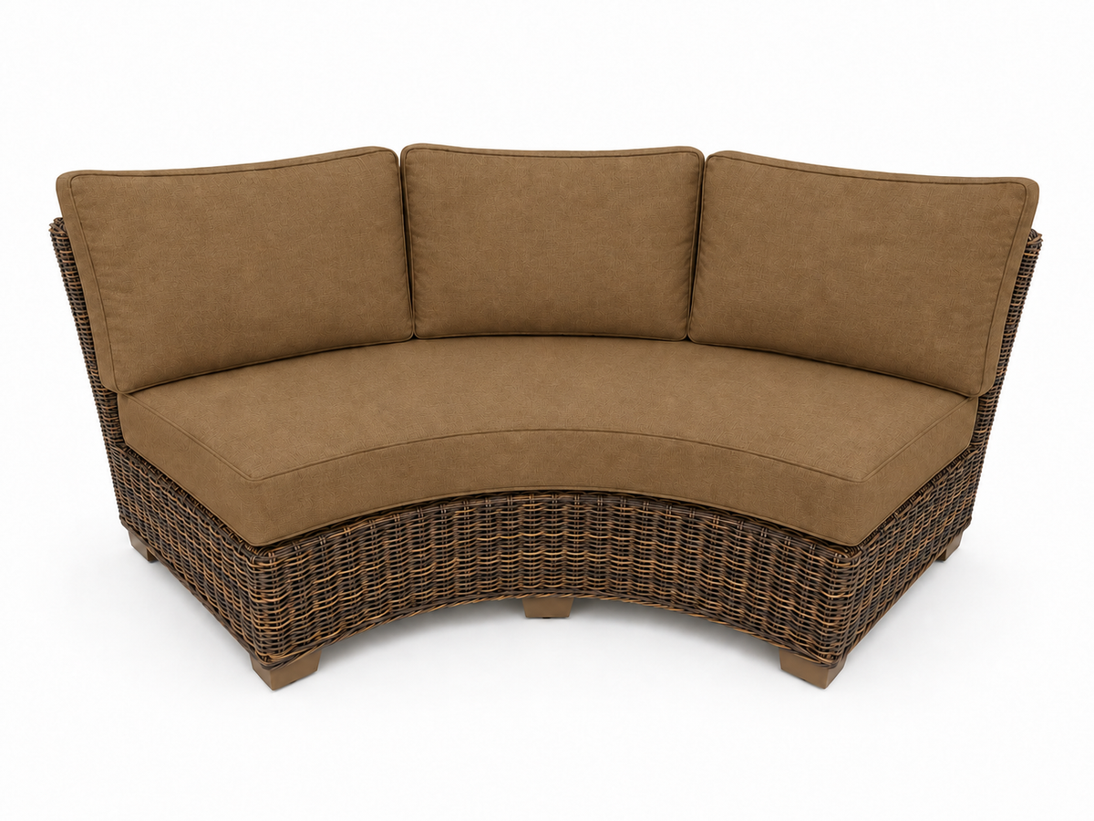 Seacoast Wicker Curved Sectional Piece in brown wicker, Canvas Teak (5488)
