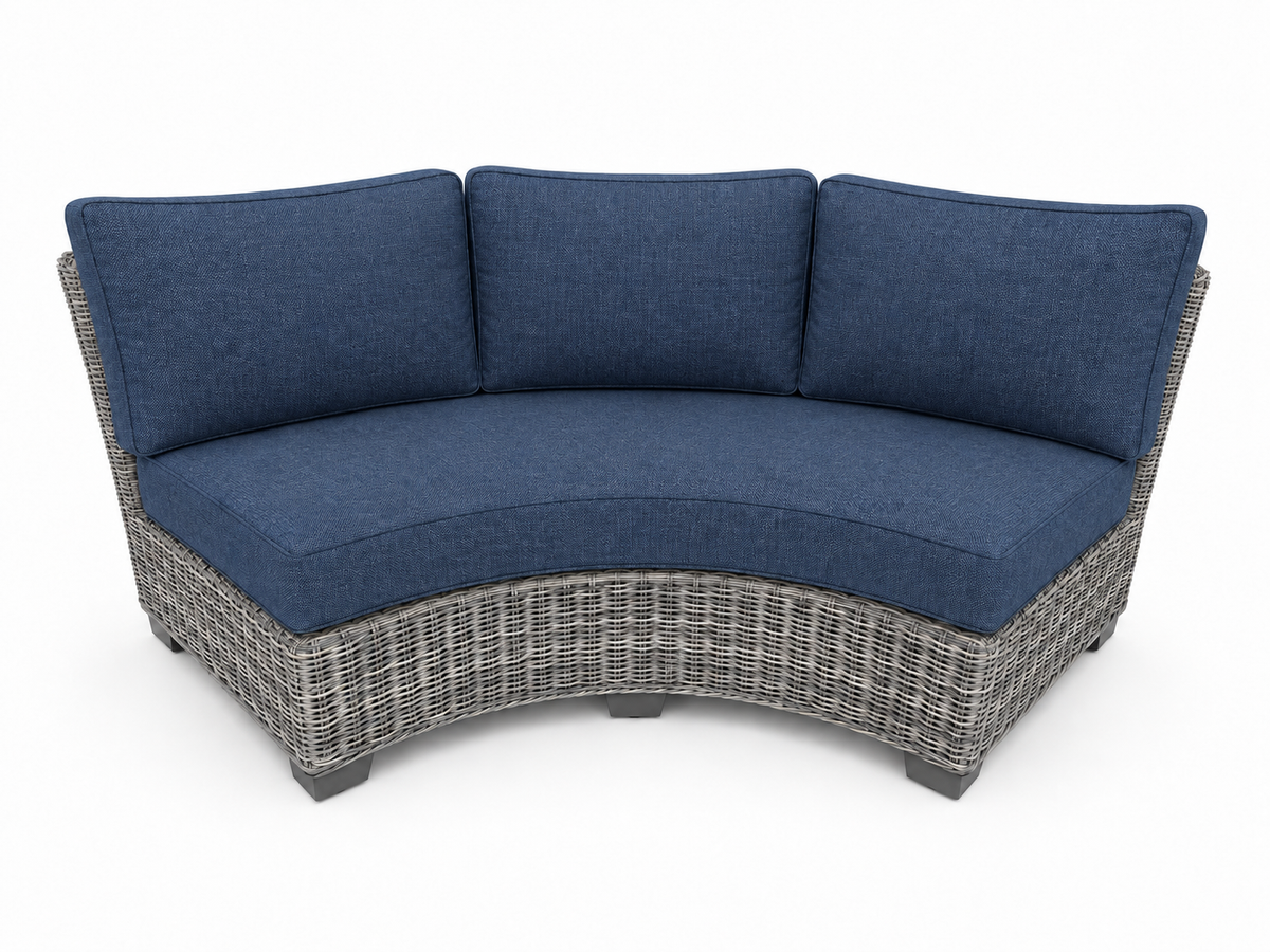 Seacoast Wicker Curved Sectional Piece in gray wicker, Spectrum Indigo (48080)