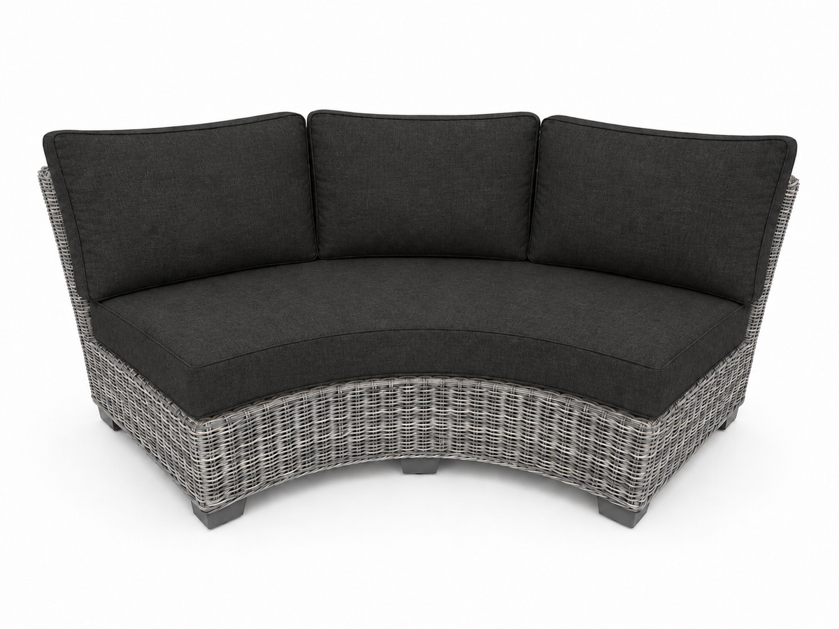 Seacoast Wicker Curved Sectional Piece in gray wicker, Canvas Black (5408)
