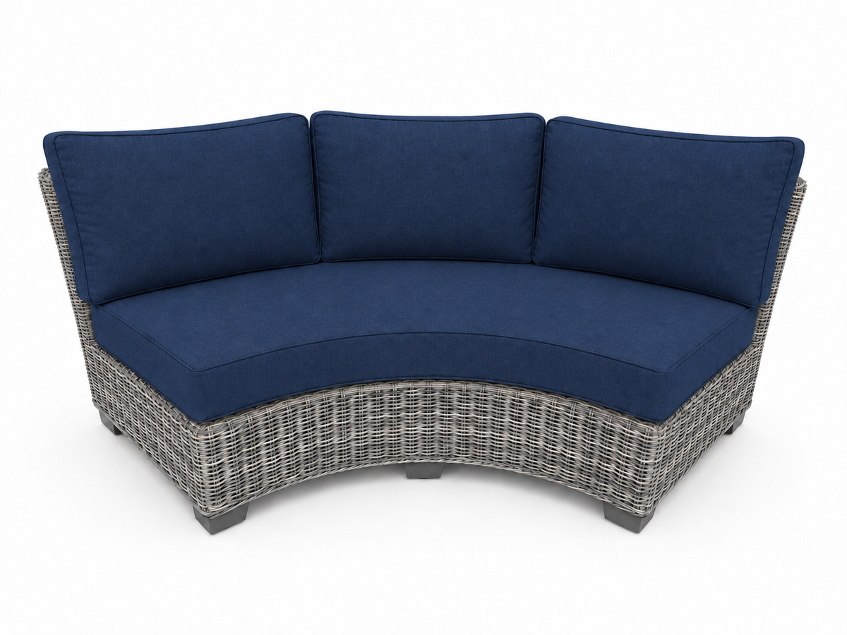 Seacoast Wicker Curved Sectional Piece in gray wicker, Canvas Navy (5439)