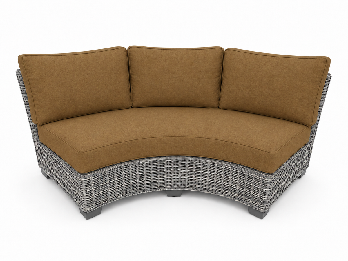 Seacoast Wicker Curved Sectional Piece in gray wicker, Canvas Teak (5488)