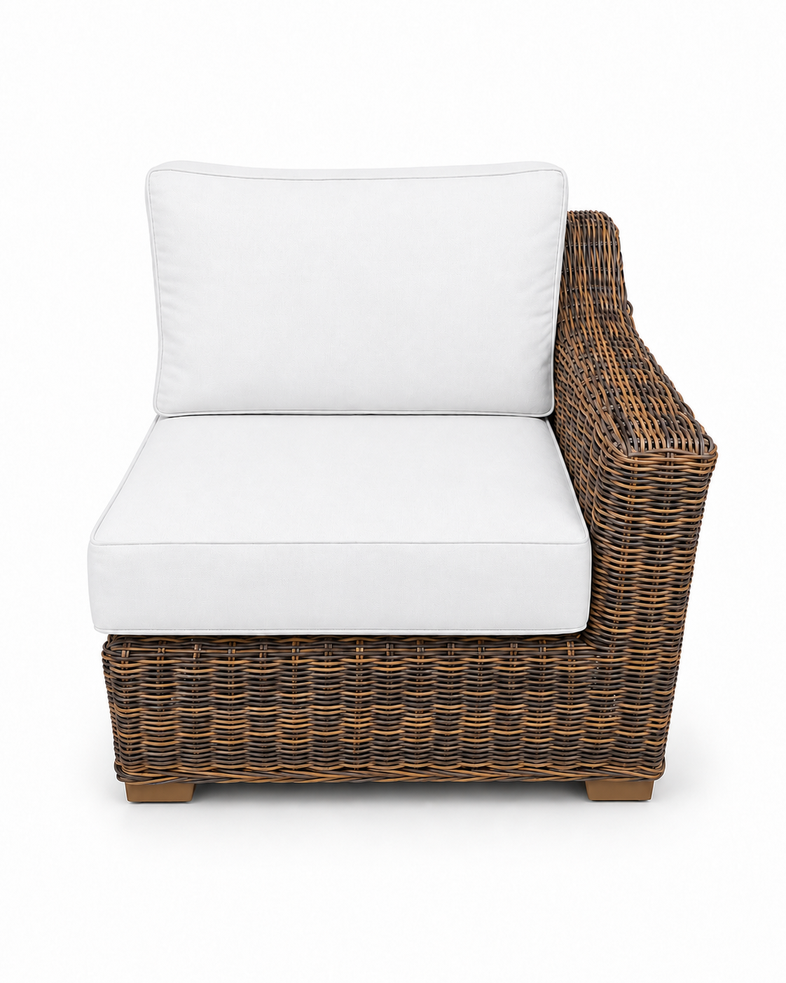 Seacoast Wicker Left-Arm Chair in brown wicker, Olefin White