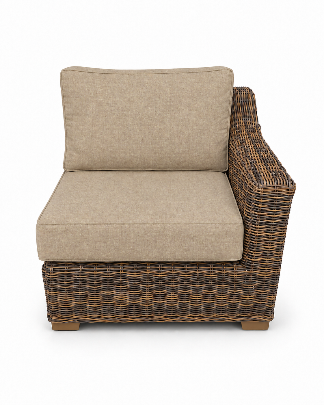 Seacoast Wicker Left-Arm Chair in brown wicker, Spectrum Sand (48019)