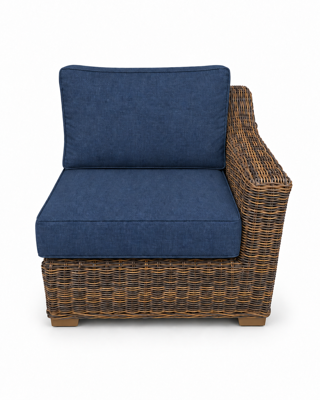 Seacoast Wicker Left-Arm Chair in brown wicker, Spectrum Indigo (48080)