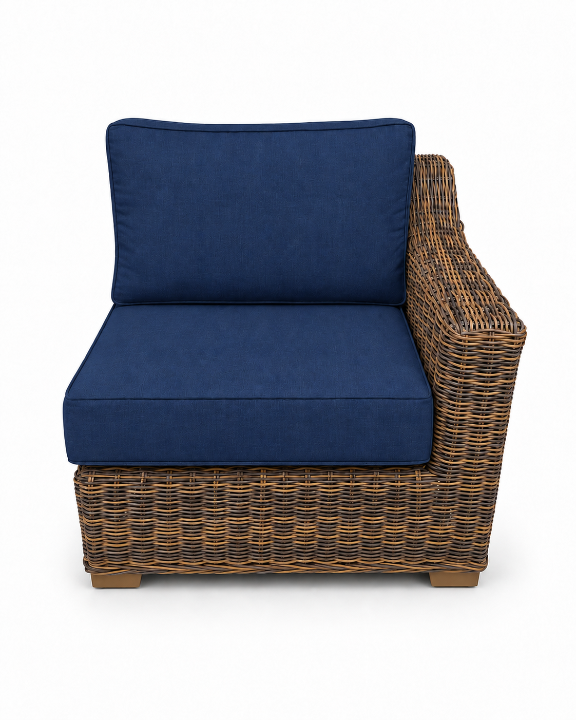Seacoast Wicker Left-Arm Chair in brown wicker, Canvas Navy (5439)
