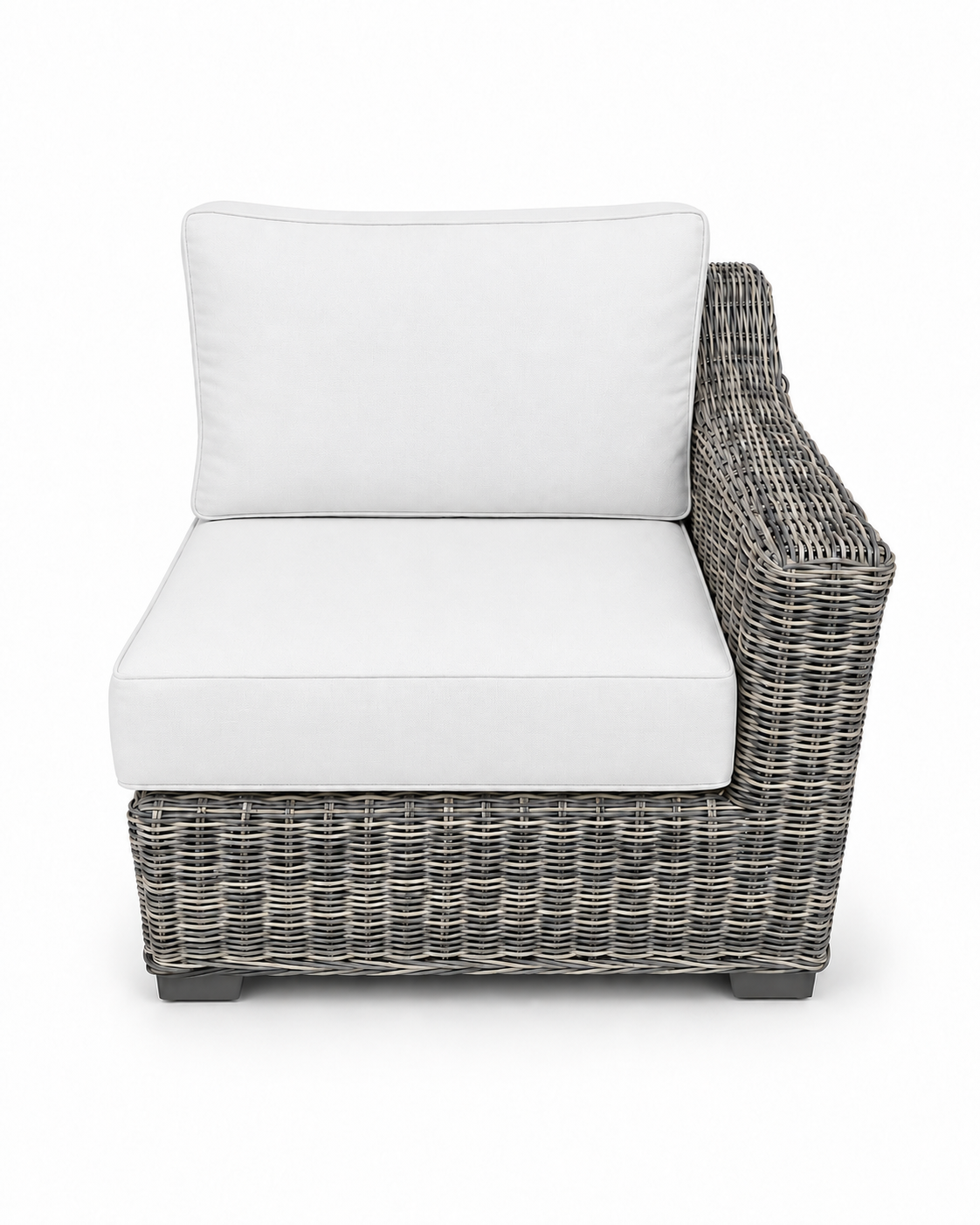 Seacoast Wicker Left-Arm Chair in gray wicker, Olefin White