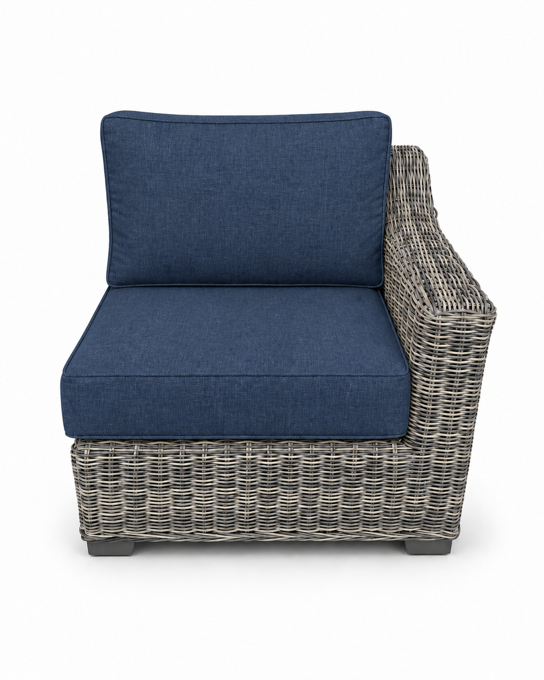 Seacoast Wicker Left-Arm Chair in gray wicker, Spectrum Indigo (48080)