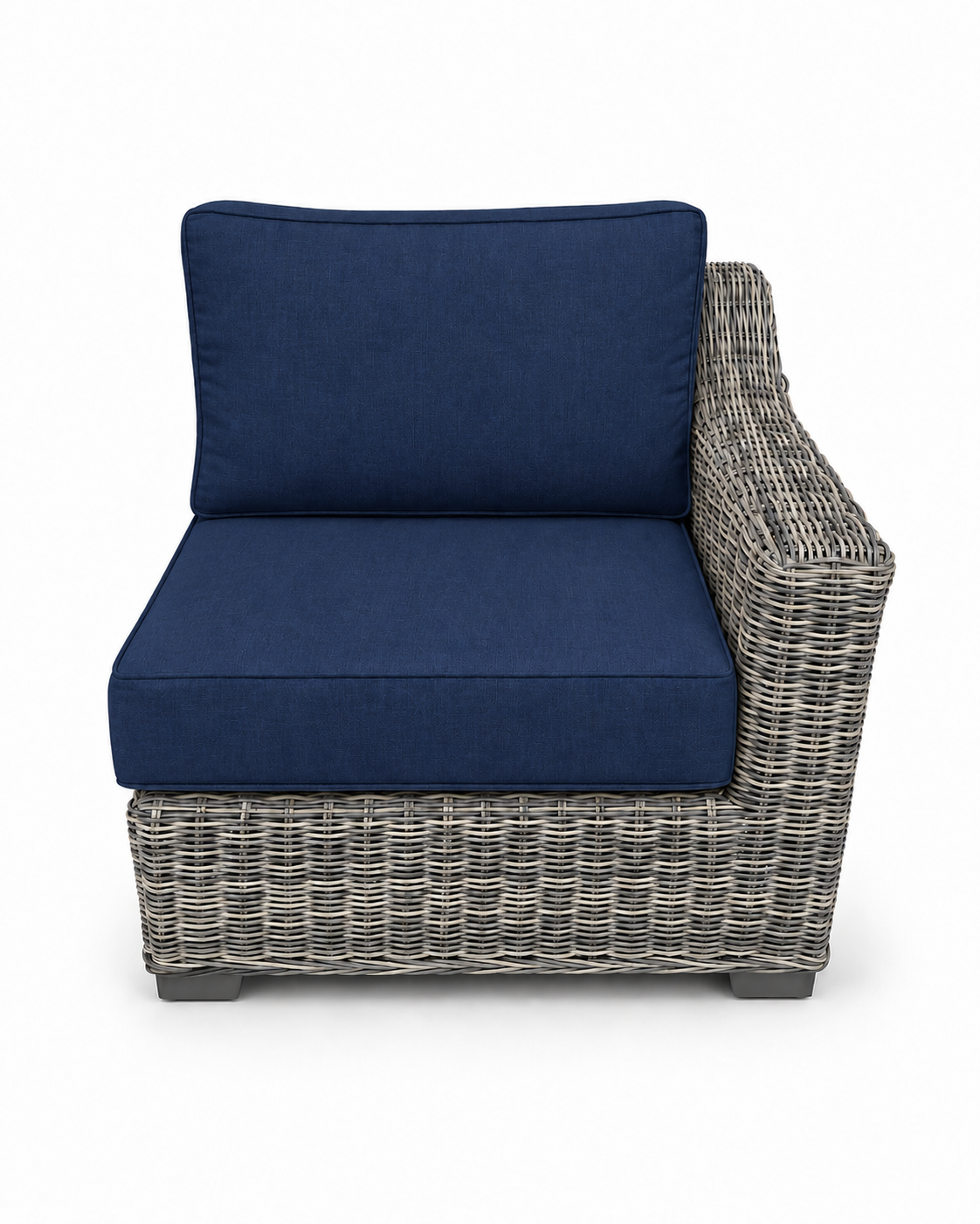 Seacoast Wicker Left-Arm Chair in gray wicker, Canvas Navy (5439)