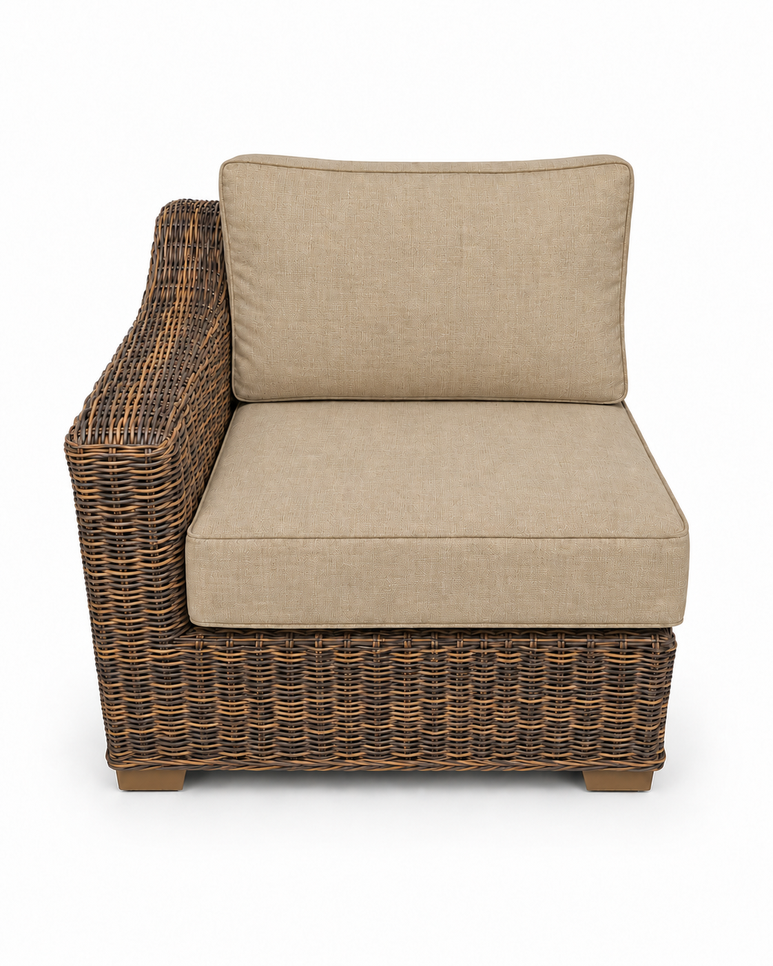 Seacoast Wicker Right-Arm Chair in brown wicker, Spectrum Sand (48019)