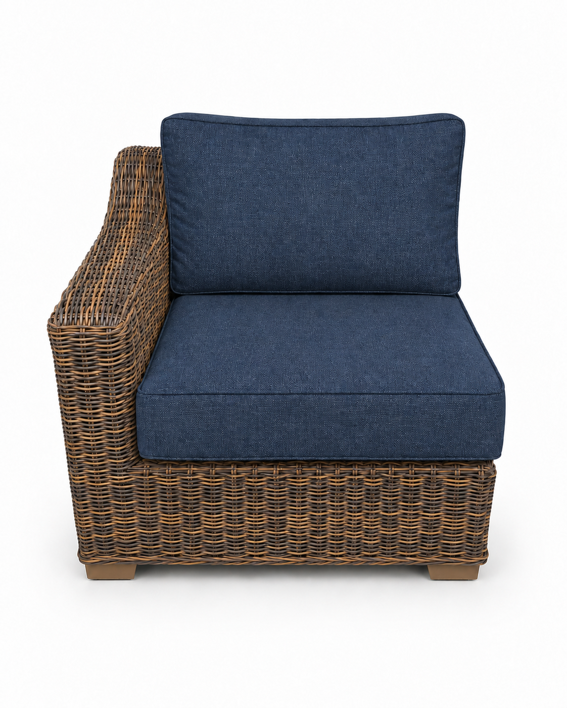 Seacoast Wicker Right-Arm Chair in brown wicker, Spectrum Indigo (48080)