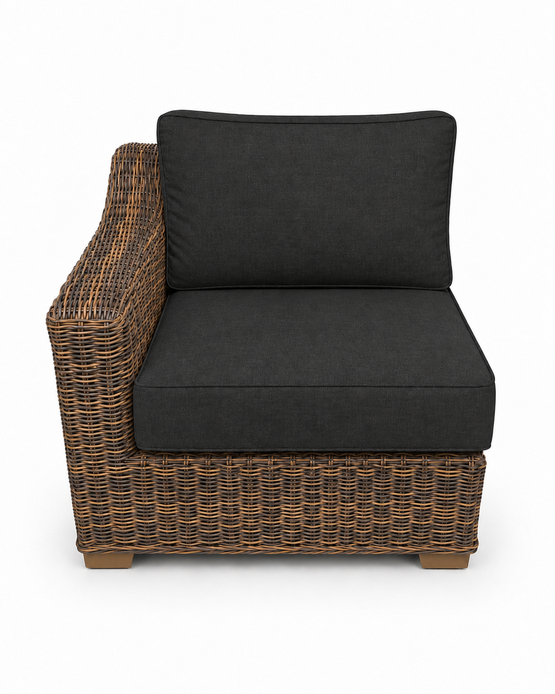 Seacoast Wicker Right-Arm Chair in brown wicker, Canvas Black (5408)