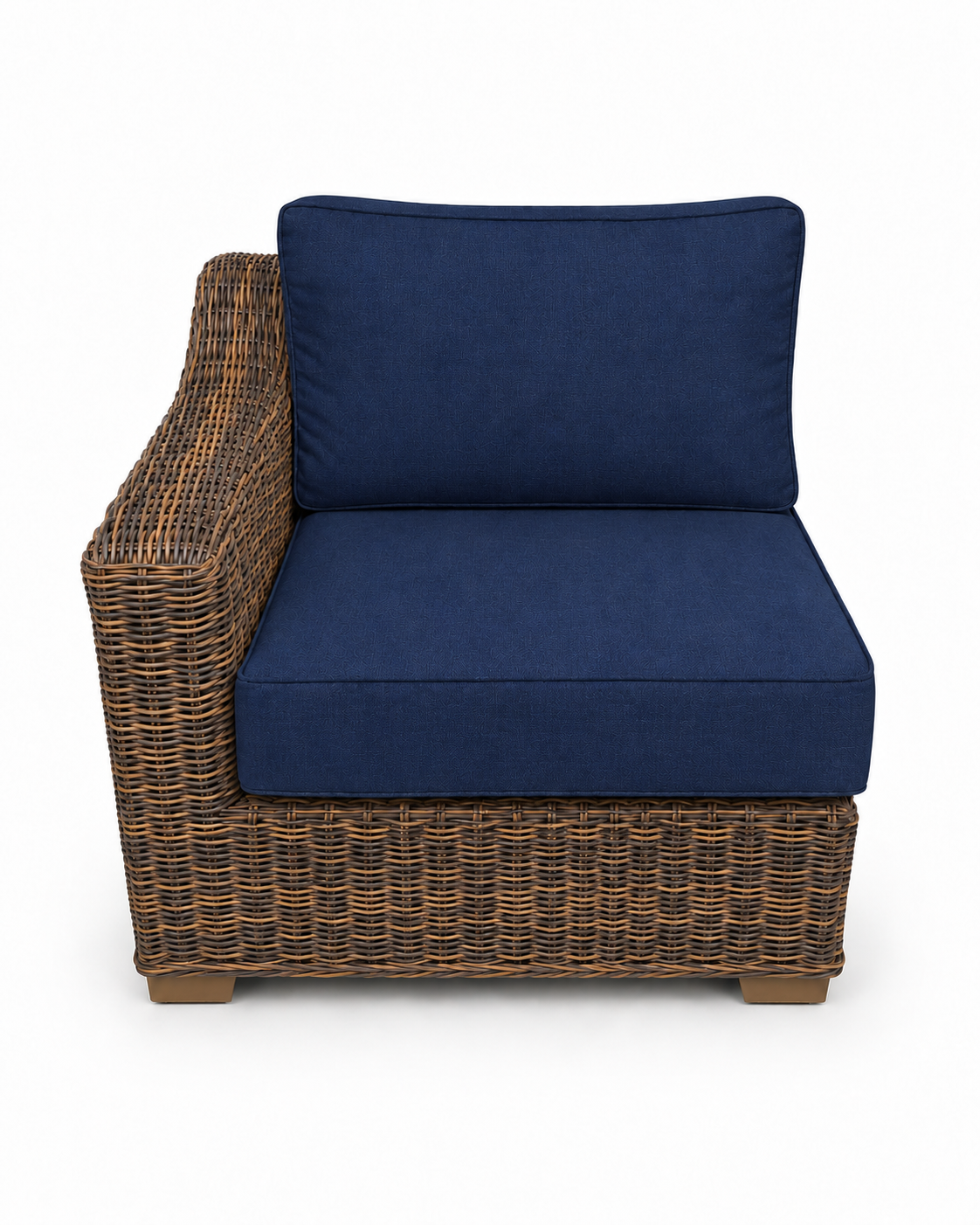 Seacoast Wicker Right-Arm Chair in brown wicker, Canvas Navy (5439)